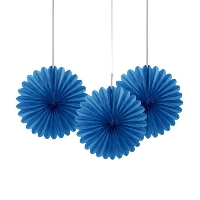 Unique Industries' Royal Blue 6" Tissue Paper Fans, 3ct