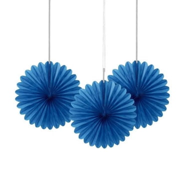 Éventails en papier de soie bleu royal 6 pouces de Unique Industries, paquet de 3