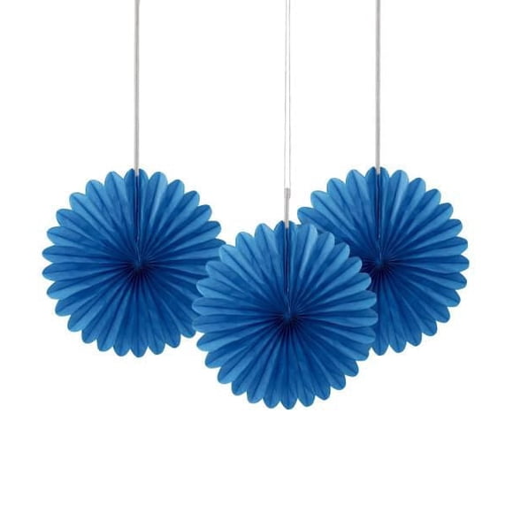 Unique Industries' Royal Blue 6" Tissue Paper Fans, 3ct
