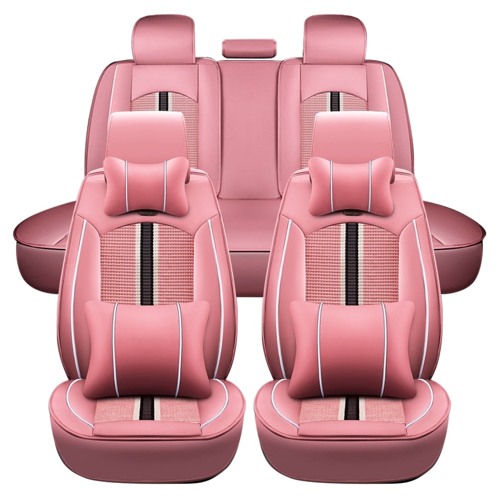 Maidao Universal Car Seat Covers Waterproof for Lexus for SC 2019-Present 5 Seats Front Rear Cushion Protector with Pillow and Headrest Pink