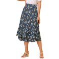 thumbnail image 1 of Unique Bargains Women's Floral Print Elastic Waist Ruffle Hem Midi Skirt, 1 of 8