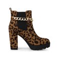 thumbnail image 3 of BLISSFUL STEP Women's Platform Chain Block High Heel Ankle Boots Leopard 7, 3 of 7