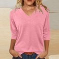 thumbnail image 2 of Amzcrzy Hauts pour Femmes Mode Manches 3/4 Hauts d'Été pour Femmes Couleur Unie Col Rond Hauts de Sortie Décontractés Confortables Hauts de Printemps T-Shirts, 2 of 8