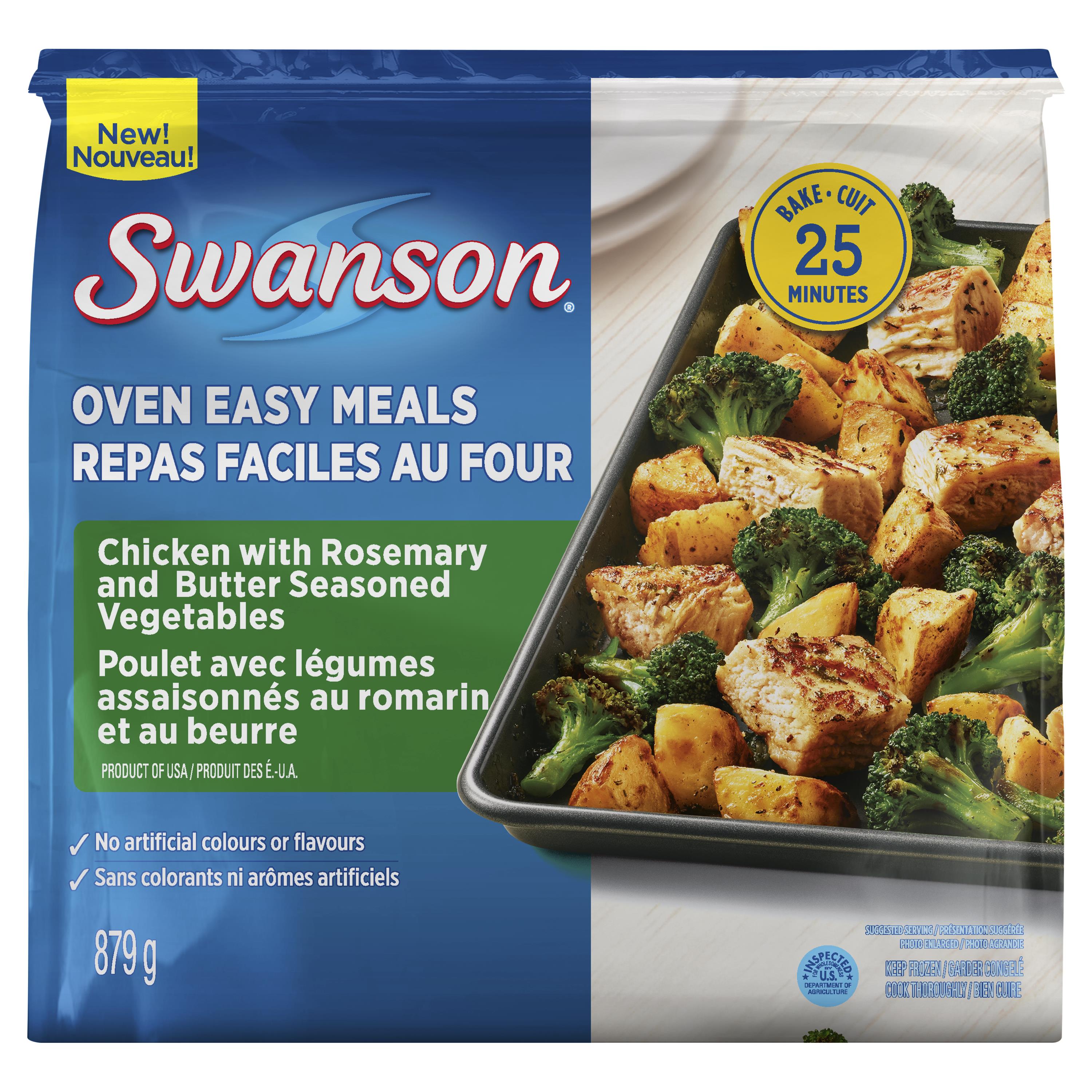 Poulet Swanson, beurre de romarin, légumes assaisonnés