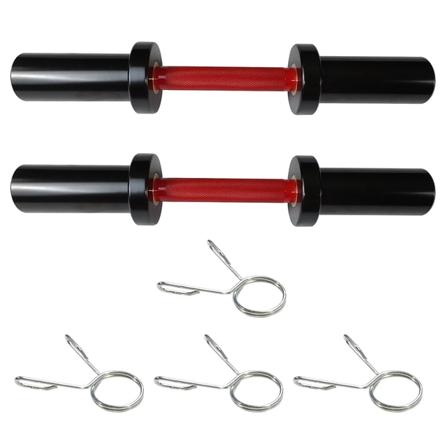 16 Inch Dumbbell Bar Handles (2-Pack) - Heavy Duty Solid Steel Loadable Bars w/Rotating Sleeves & Knurled Grips, 100LB Capacity, 2" Plate Compatible + 4 Spring Collars - Home Gym Strength Training