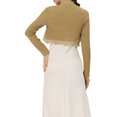 thumbnail image 3 of INSPIRE CHIC Women's Elegant Ruffle Collar Crop Cardigan Open Front Knitted Shrug Top S Khaki, 3 of 6