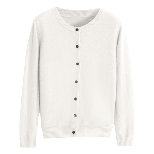 Hontri Cardigans pour Femmes Légers Offres à Moins de 15 $, Cardigan Basique pour Femmes à Col Rond, Manches Longues, Boutonné, Blanc m