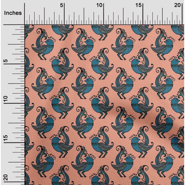 oneOone Polyester Lycra Peach Fabric Bird Block Fabric For Sewing Printed Craft Fabric By The Yard 56 Inch Wide