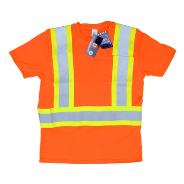 High Visibility Safety T-Shirt for Men – Hi Vis Orange Reflective Work Shirt, CSA Z96 Class 2 Style, Breathable Polyester Construction Tee - Size Medium- by North Care