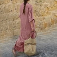 thumbnail image 4 of PEZHADA Robes pour Femmes Femmes Mode Été Décontracté Manches 3/4 Col en V Uni Ample Maxi Chemises Robes Rouge, 4 of 5