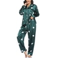thumbnail image 4 of Weiqiqre Pajamas for Women Button Down 2 Piece Silk Pjs Shorts Set Ruffle Notch Collar Sleepwear, 4 of 4