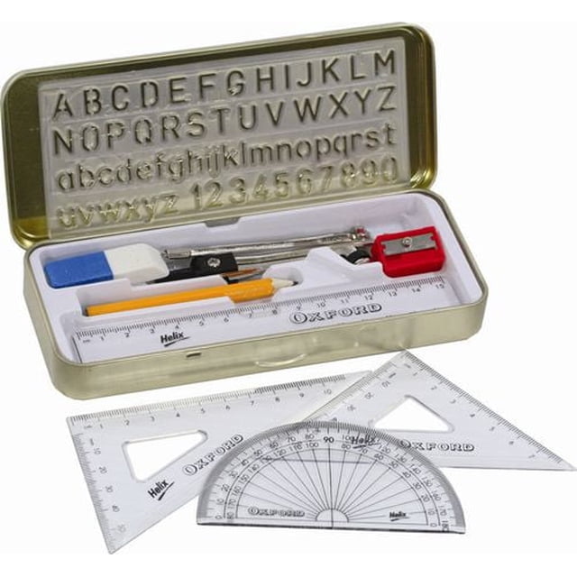 Helix Oxford Set of Mathematical Instruments - 10 pieces geometry set in metal tin box