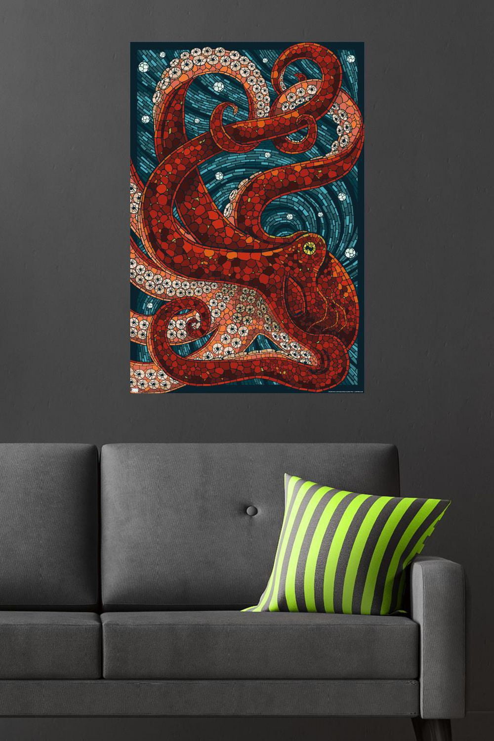 Lantern Press - Yachats, Oregon, Octopus Mosaic Wall Poster, 22.375" x 34"