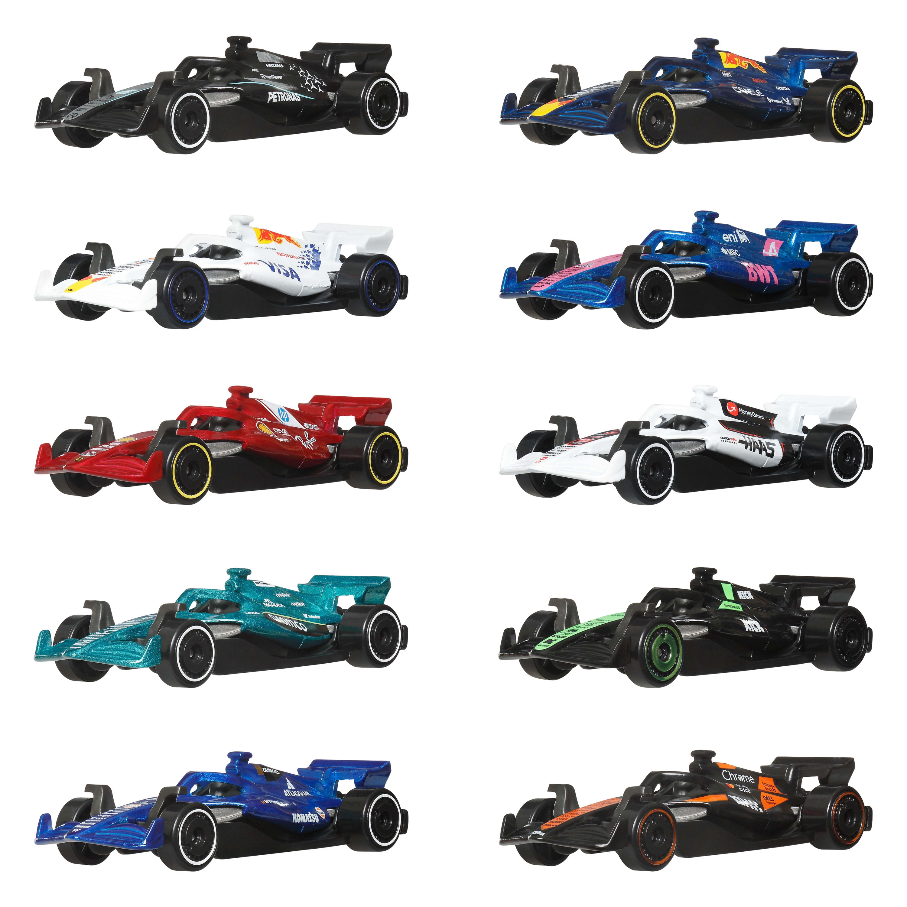 Hot Wheels Formula 1 10-Pack, Set of 10 1:64 Scale Toy Cars with