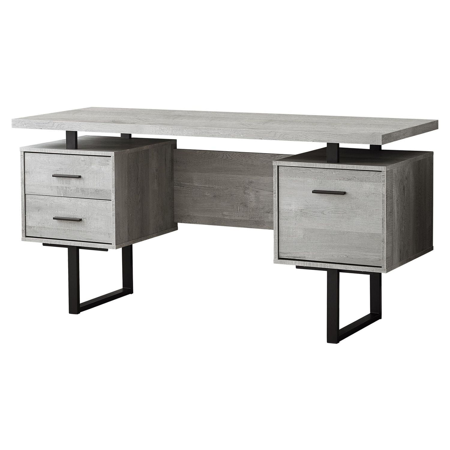 Monarch Specialties Bureau, Bureau À Domicile, Ordinateur Portable, Configuration Gauche, Droite, Tiroirs De Rangement, 60"l, Travail, Métal, Stratifié, Gris, Noir, Contemporain, Moderne