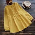 thumbnail image 1 of Pompotops Femmes Été Mode Décontractée Ample Lin Uni Manches Longues Col Rond Hauts Blouse, 1 of 6