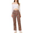 thumbnail image 2 of Unique Bargains Women's Christmas Plaid Pockets Elastic Waist Straight Leg Pant, 2 of 8