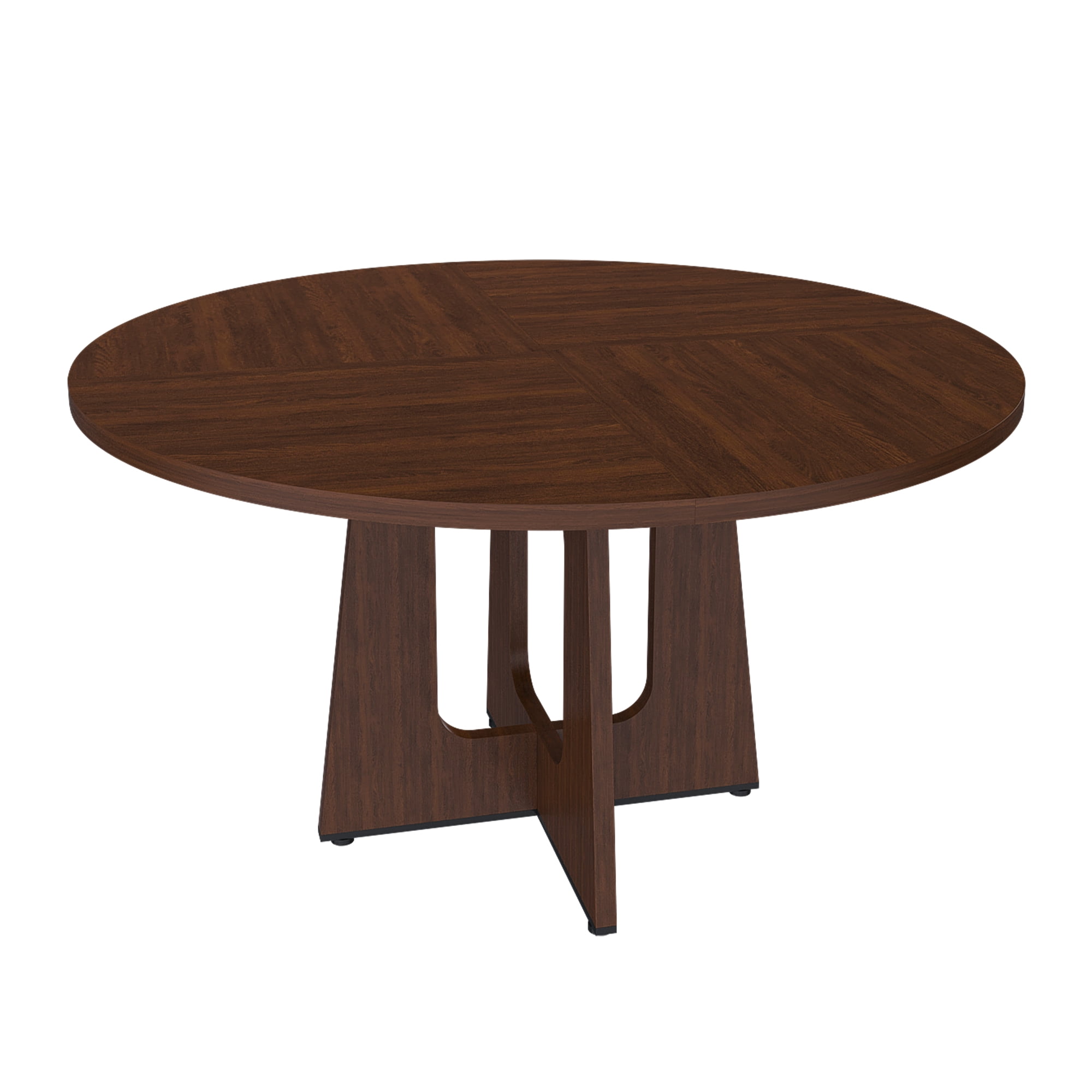 Noble House 47" Round Dining Table for 4,Farmhouse MDF Circle Table with Wood Grain Finish,Walnut