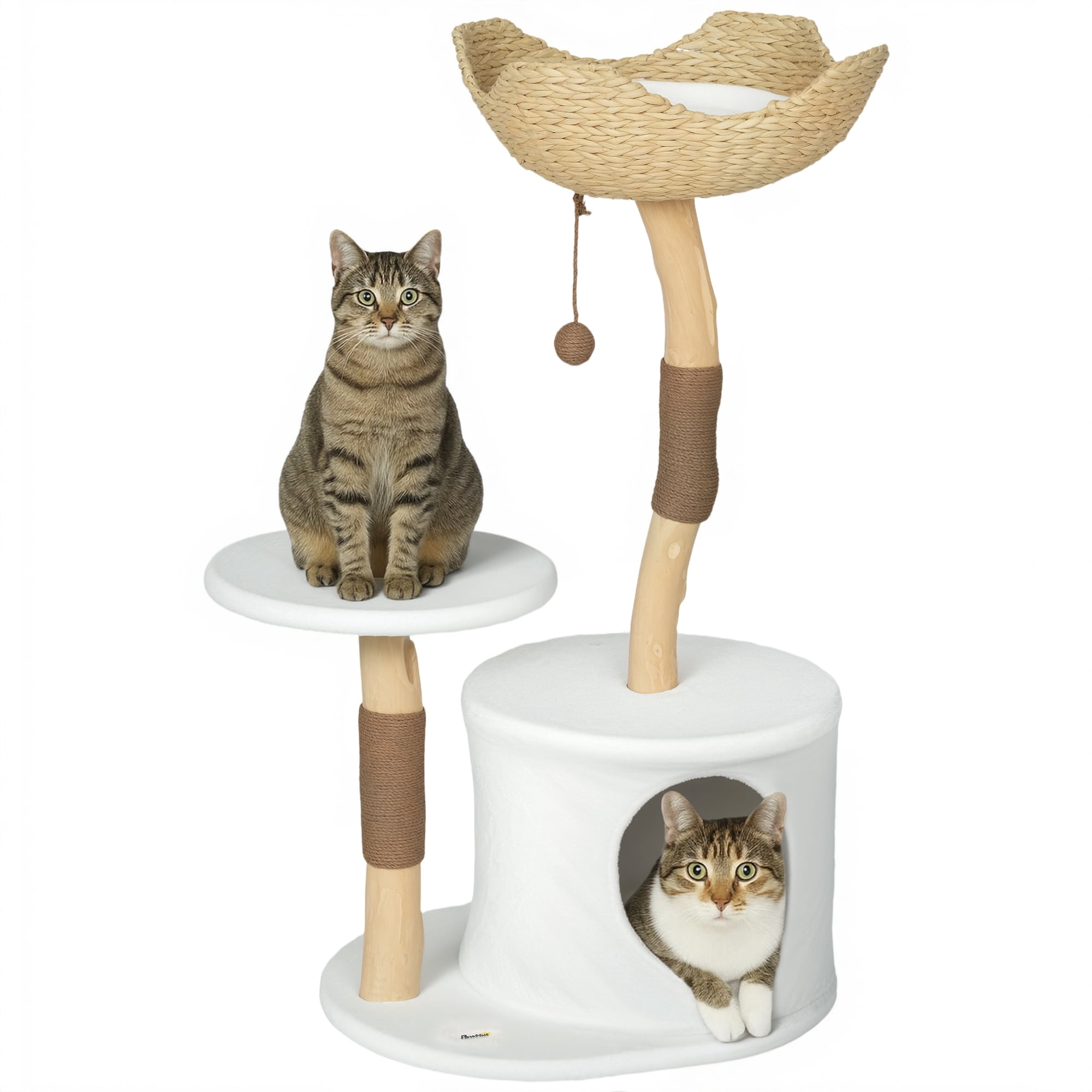 PawHut 40" Cat Tree for Indoor Large Adult Cats with Real Wood Posts