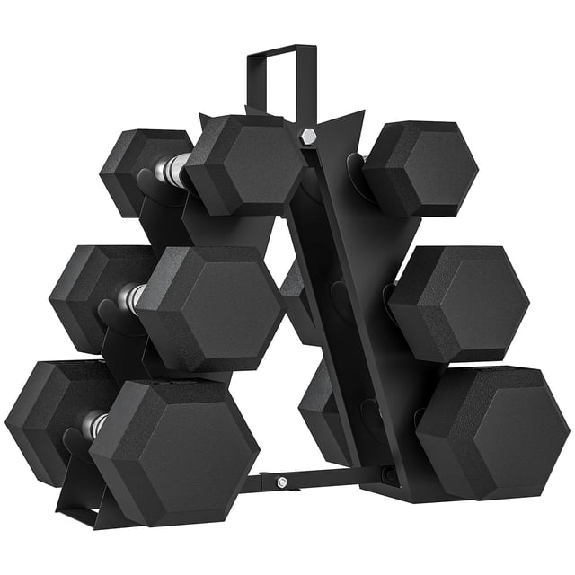 Soozier 60 LBS Dumbbell Set with Rack, Rubber Coated Hex Hand Weights