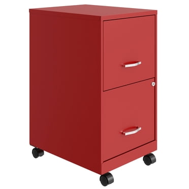 Space Solutions 18 Inch 2 Drawer Mobile Organizer Cabinet for Office, Red