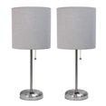 thumbnail image 1 of LimeLights Brushed Steel Stick Lamp with Charging Outlet and Fabric Shade 2 Pack Set, 1 of 9