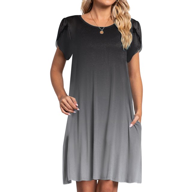 Fshaion Robe d'Été pour Femmes 2024 Grande Taille Décontractée Col Rond Manches Imprimé Floral avec Poche Robe Ample Longueur Genou Liquidation à Moins de 10!