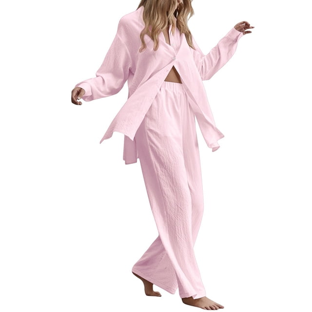 Kcodviy Femmes Dames Ensemble 2 Pcs Pantalon Flaque Femmes Rétro Grande Taille et Tailleurs-Pantalons Grande Taille pour Femmes Invitée de Mariage Chemise Tailleur Taille Haute Combinaisons et Salopettes pour Femmes Pantalons Habillés Tailleur Haut Pantalons Longs Sl