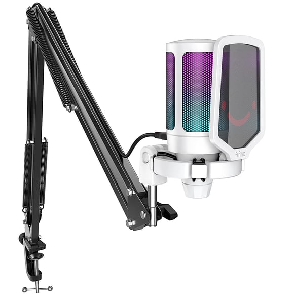 FIFINE Ensemble de Microphone USB pour Jeux en Diffusion, Micro à Condensateur PC RVB Compatible avec PS4/PS5, Prêt à l'Emploi pour l'Enregistrement de Musique, Onli