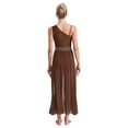 thumbnail image 3 of iiniim Femme Paillettes Strass Costume de Danse Lyrique Robe Fendue Sans Manches Brun TTG, 3 of 7