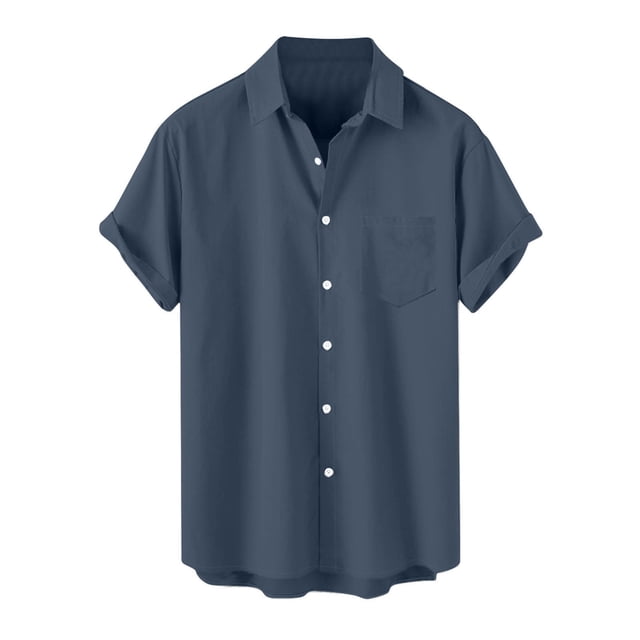 JIUKE Plus Size Shirts for Men Short Sleeve Button down Shirts Lapel Solid Color Loose Summer Vacation Blouses