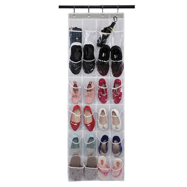 PRETXORVE Door Shoe Organizer 24 Pockets, Hooks, Large Nonwovens Mesh Pocket