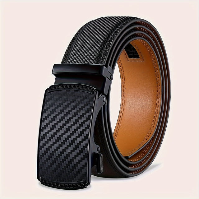SUTENGDA Elegant 35mm Automatic Buckle Men‘s Genuine Leather Belt - Adjustable Alloy Buckle Black