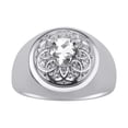 thumbnail image 1 of RYLOS Men's Rings Sterling Silver Designer Gypsy 7MM Round Gemstone & Diamond Ring White Topaz April Birthstone Size 13, 1 of 6