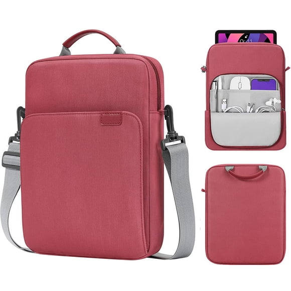 Étui de Transport pour Tablette 9-13 Pouces avec Poignée et Bandoulière, Convient à iPad Pro 11 12.9 10th 10.2 Air 5 4 10.9 9.7 Tab S8 S9 Rouge Vin 9 - 11 Pouces