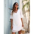 thumbnail image 2 of Robe Blanche pour Femme à Manches Courtes, Col en V, à Volants, Mignonne, Robe Soleil, Robe Courte Fluide en Chiffon, 2 of 5