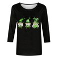 thumbnail image 4 of Mceream T-Shirt à Manches 3/4 pour la Saint-Patrick, Hauts pour Femmes, Printemps, Col Rond, T-Shirts Décontractés, Blouses à Imprimé Floral, T-Shirts Graphiques, Tenues d'Été, Hauts Boho, Grande Taille, Chemises à Imprimé Trèfle, Noir G, 4 of 5