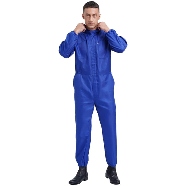 Runhomal Men's Work Overalls Mechanic Uniform Workshop Auto Workwear Coverall Jumpsuit Blue M/165