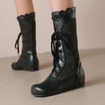 thumbnail image 3 of LOVZFMLL Bottes pour Femmes Mi-Mollet Bottes d'Hiver à Lacets Bout Rond Sangles Ajustables Talon Plat Mode Automne Hiver Bottes Chaussures, 3 of 7