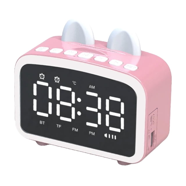Pink Wireless Bluetooth Speaker Alarm Clock Audio Card Playback Radio Led Display Hands Free Calling Mini Clock For Home Office Plastic 138 Char Pink