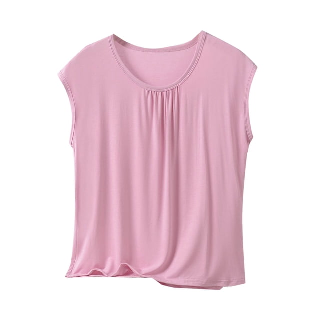 Yuyuzo Hauts de Pyjama pour Femmes Grande Taille, Chandails à Manches Cap, Col Ras du Cou, Haut Plissé de Base Superposé, Doux et Confortable, Tenue de Détente