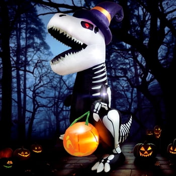 Joyfy Dinosaure Squelette Gonflable d'Halloween de 8 Pi (243,84 cm) avec DEL Intégrées Décorations Citrouille, Décorations d'Extérieur d'Halloween Décorations de Cour Gonflables