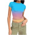 thumbnail image 2 of HongQid Womens Basic Tees Summer Short Sleeve Shirts Slim Fit Tight T Shirt Going Out Tops, 2 of 7