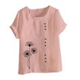 thumbnail image 2 of Pisexur T-Shirts d'Été en Coton et Lin pour Femmes Tops 2024 Mode Graphique Pissenlit Ample Décontracté Blouse d'Été Col Rond Manches Courtes Tops, 2 of 5