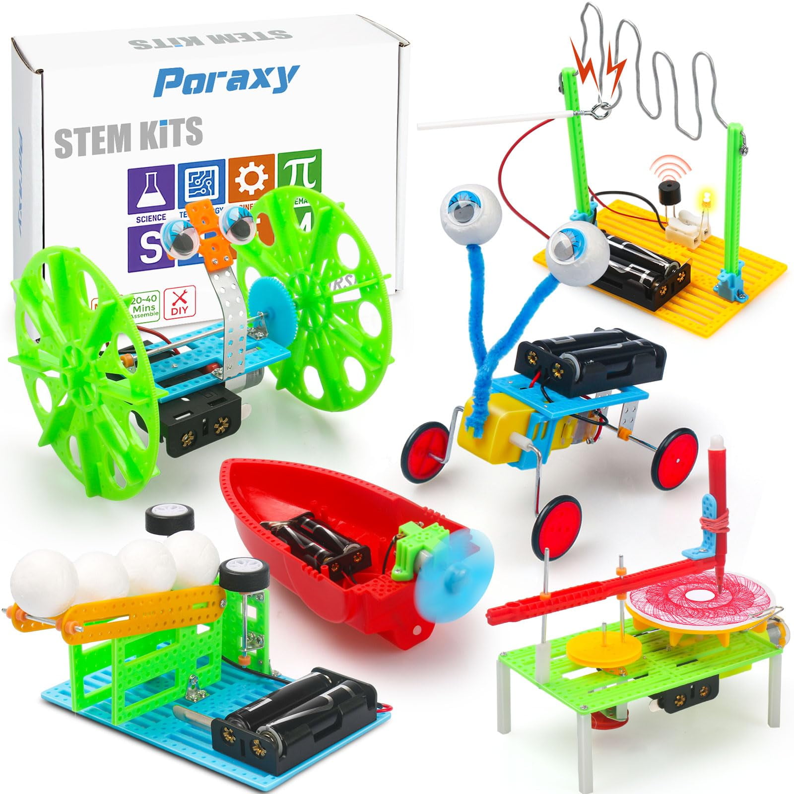 Poraxy 6 Set STEM Kits, Science Kits for Kids Age 5-7 8-12, DIY DC
