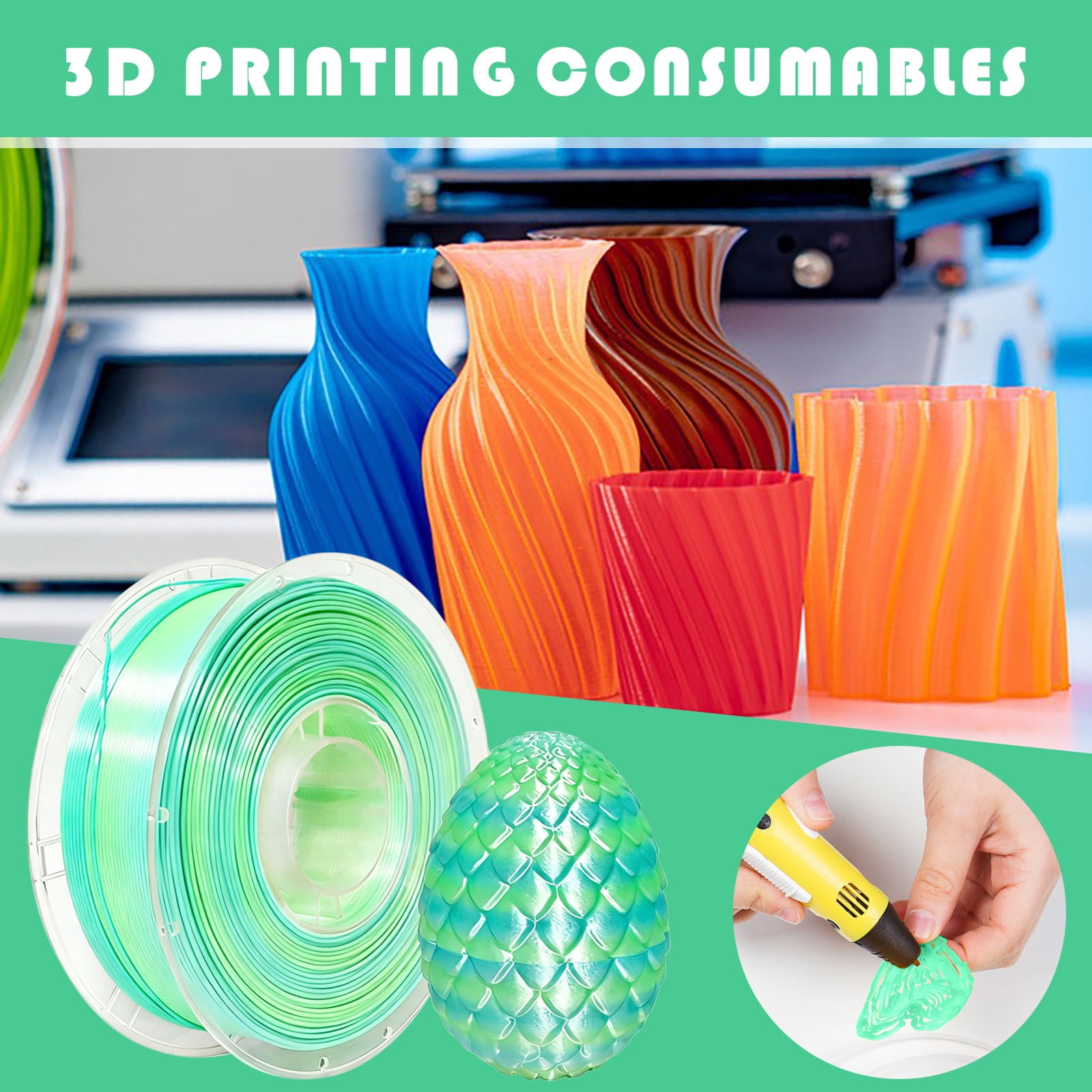 1.75mm Silk PLA Filament | 1kg Spool | Two-Color Gradient & Metallic Finish | High Gloss, No Sanding Needed | For 3D Printing Jewelry, Figurines & Models