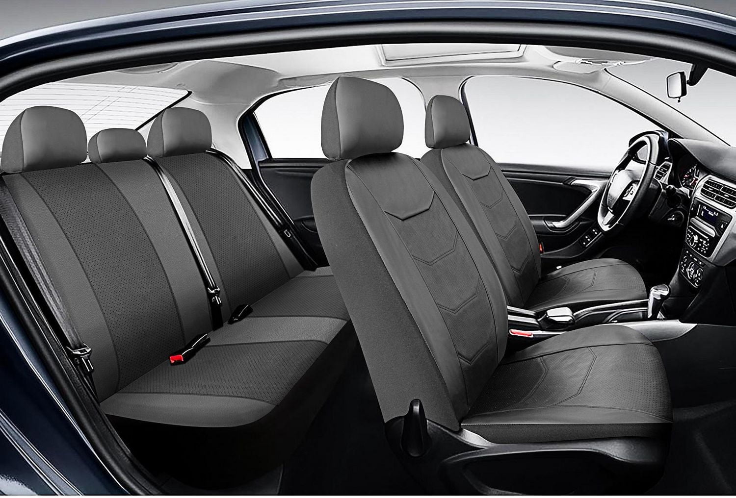 AUTO DRIVE 3-PIECE Faux Leather Car Seat Cover Full Set For Front and Rear Seat Universal Fit