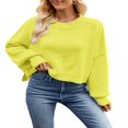 thumbnail image 1 of Pull Tricoté pour Femmes Manches Longues Col Rond Uni Ample Pull Chaud, 1 of 3