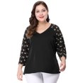 thumbnail image 2 of GRACE & GRANDEUR Chemises Blouse pour Femmes Grande Taille Col en V Manches 3/4 Raglan à Fleurs Décontracté Printemps Automne Hauts 5X Noir, 2 of 6