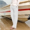 thumbnail image 4 of Men's Loose Plus Cotton Linen Summer Breathable Casual Cropped Pants Solid Drawstring Sweatpants Joggers, 4 of 5